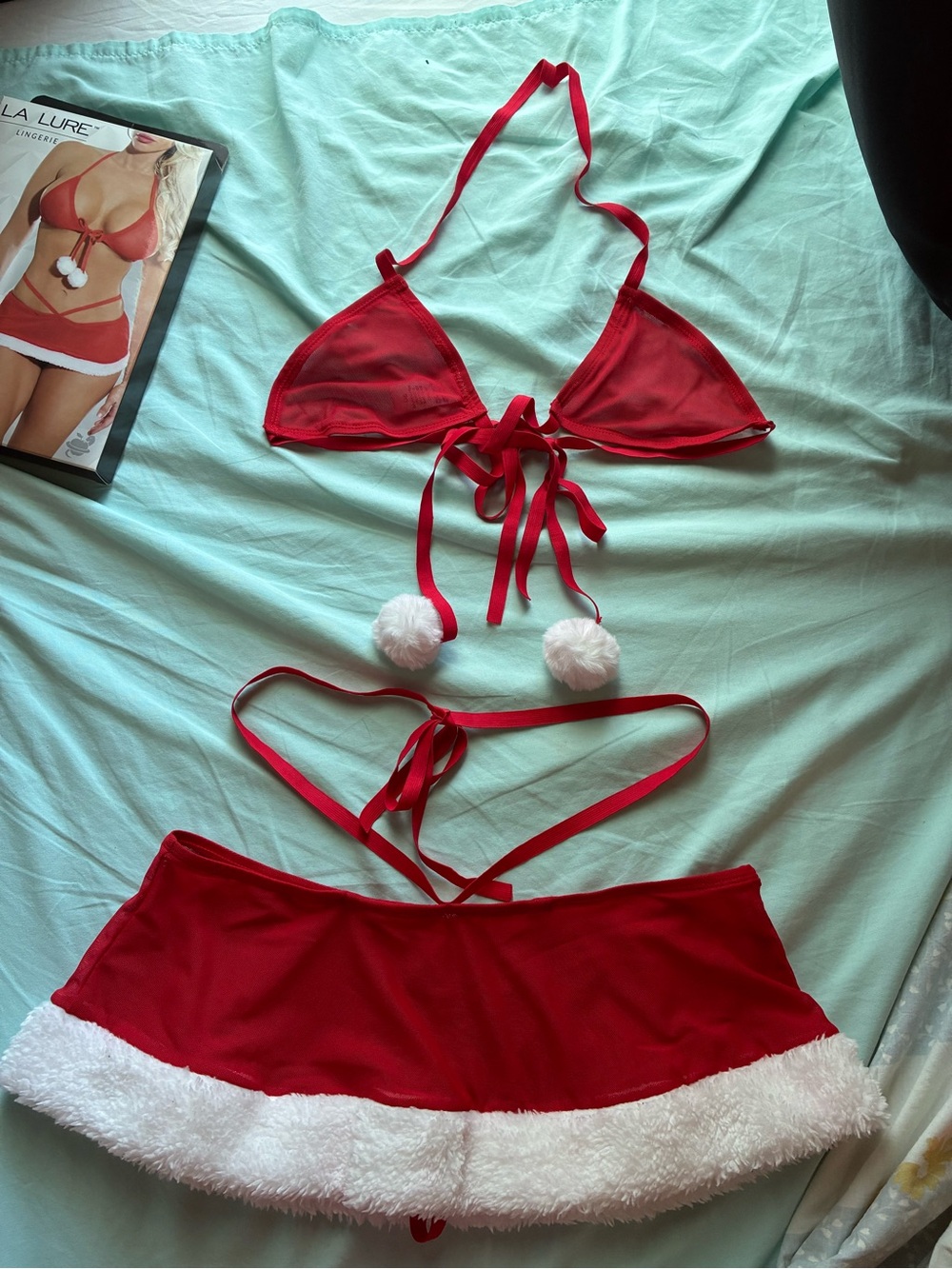 Santa Baby Red Two-Piece Lingerie Set - Picture 3 of 8